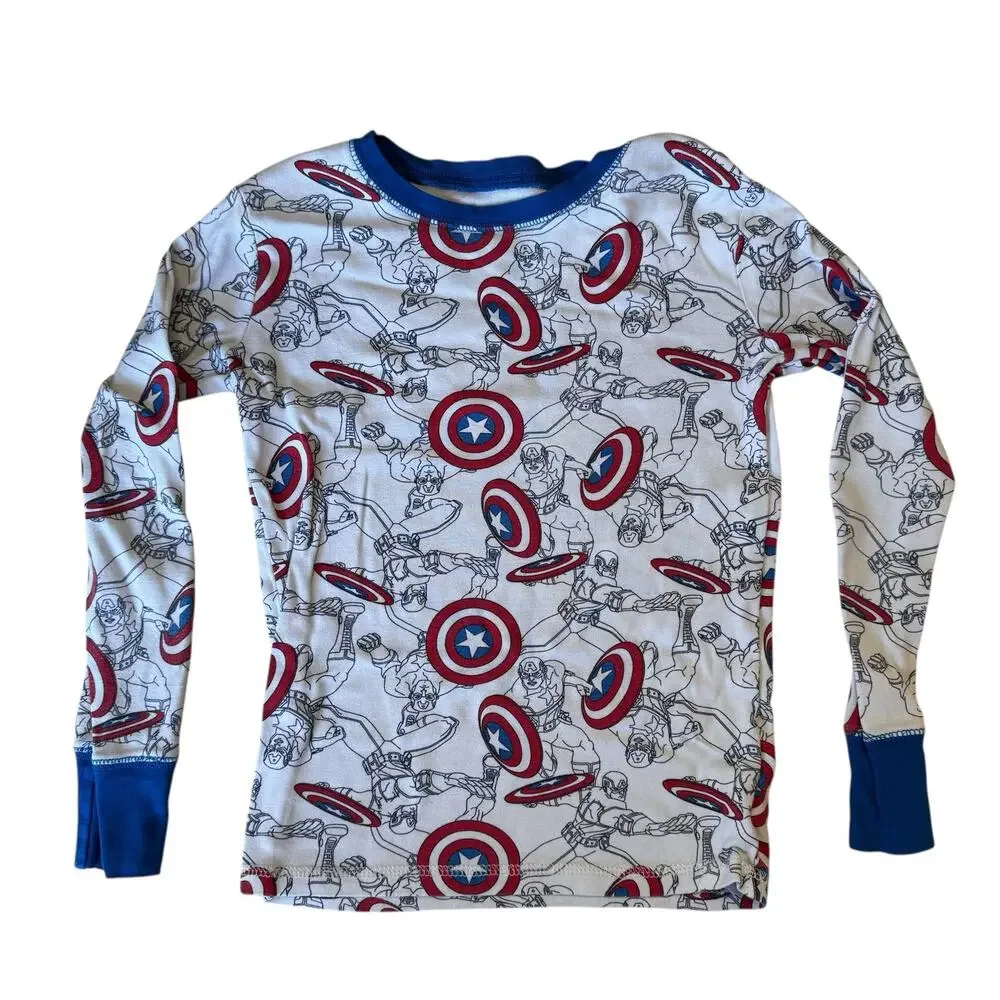 GAP MARVEL Captain America Long John Pajama Set Size 10 Kids Red White Blue